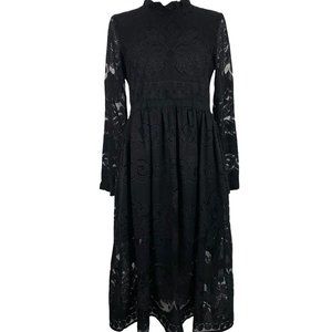 Endless Rose Small Dress Black Lace Ruffled Collar Long Sleeved Lined Midi